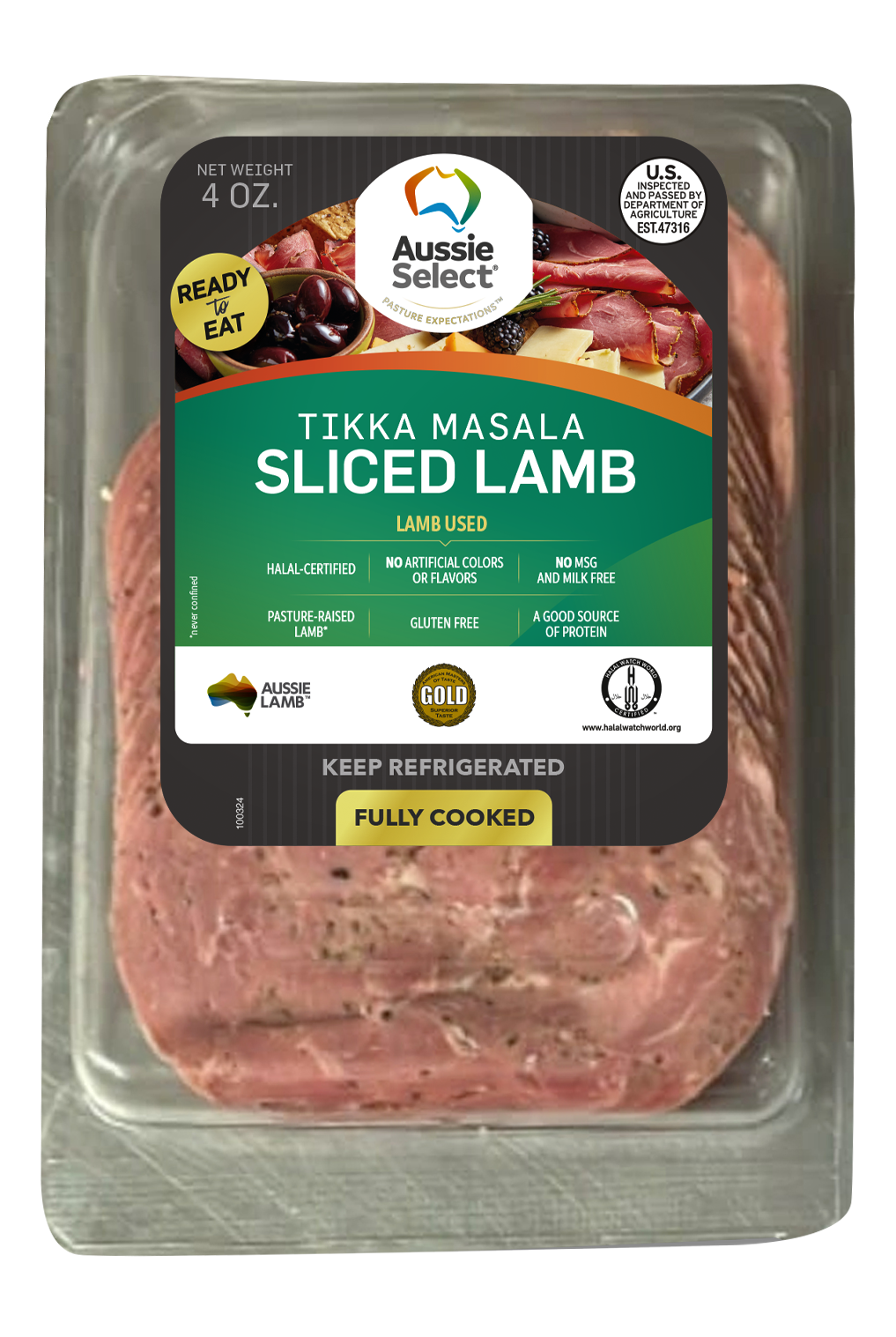 Aussie Select Lamb Tikka Masala  4oz, Pre-sliced